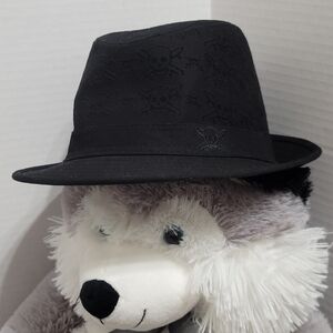 Black Skull Pattern Fedora Hat Cotton Sz M/L